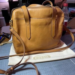 Fossil Brown Leather Hand/Shoulder/Cross Body Bag